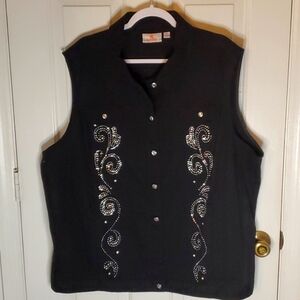 Quackery Factory Womens Vest Black with Rhinestone Decor